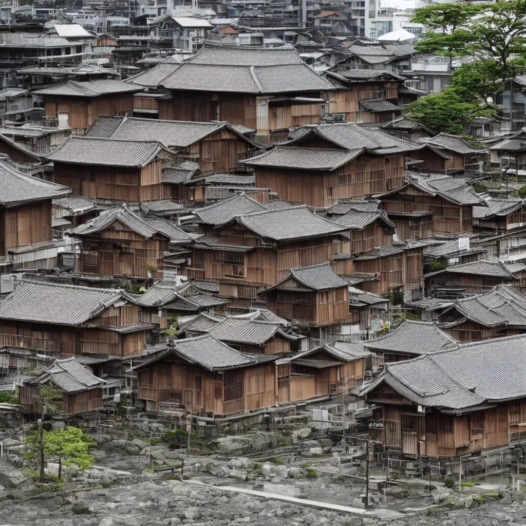 Prompt: wooden houses in hiroshima