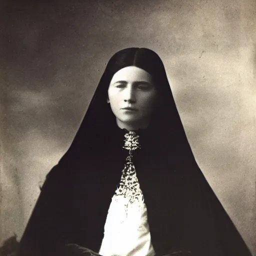 Image similar to high quality photo of a young noblewoman wearing black in mourning taken in 1 8 8 6