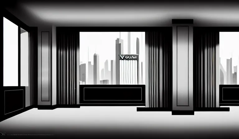 Image similar to a beautiful, sharp focus, clean lines. the interior of an art deco hotel. vaporwave ombre rendering. outrun style. trending on artstation. recommended for you behance. by chris moore. by edward hopper. ambient occlusion. digital matte painting. metropolis filmic. gotham city.