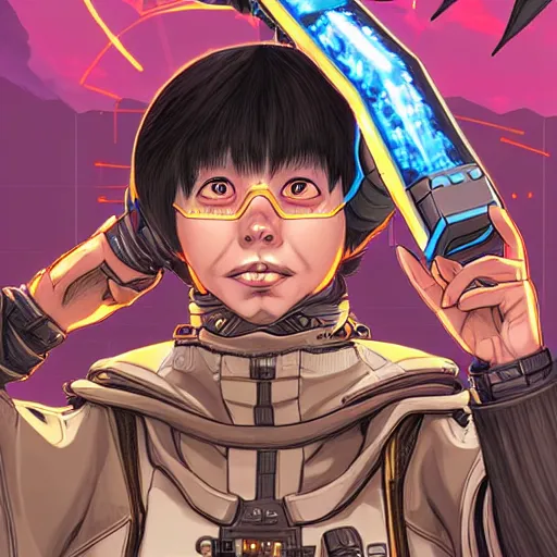 Prompt: A sorcerer wielding a futuristic blast cannon Apex Legends character digital illustration portrait gorgeous lighting, wide angle action dynamic portrait, art by Shintaro Kago-H 640