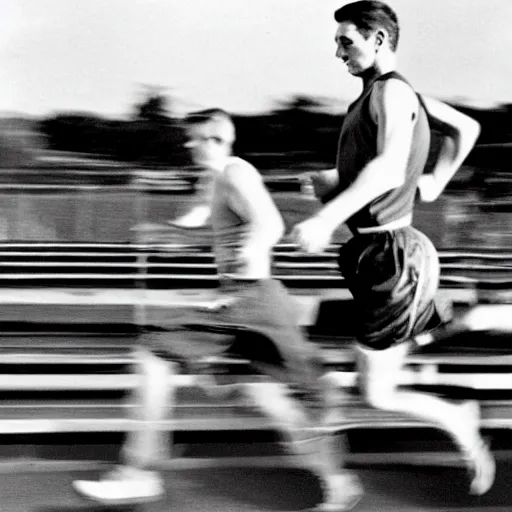 Prompt: Louis Zamperini runs on a treadmill, New York Times