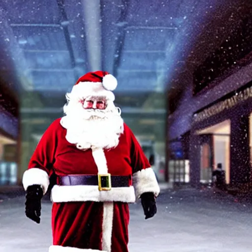 Prompt: mall santa, award winning horror film still
