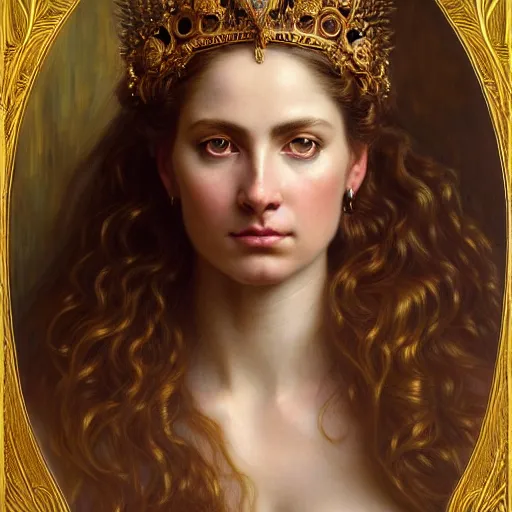 Image similar to highly detailed portrait of a majestic lioness queen in the form of a beautiful woman. d & d. art by donato giancola, franz xaver winterhalter, evelyn de morgan, bastien lecouffe - deharme. trending on artstation, intricate details, energetic composition, golden ratio, concept art, illustration, elegant art, global illuminaition