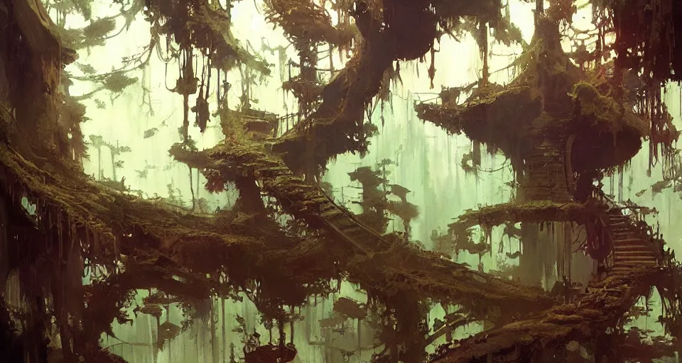 Image similar to treehouse interior, intricate, elegant, highly detailed, vivid colors, john harris, frazetta, tyrus wong, ruan jia, jeffrey catherine jones