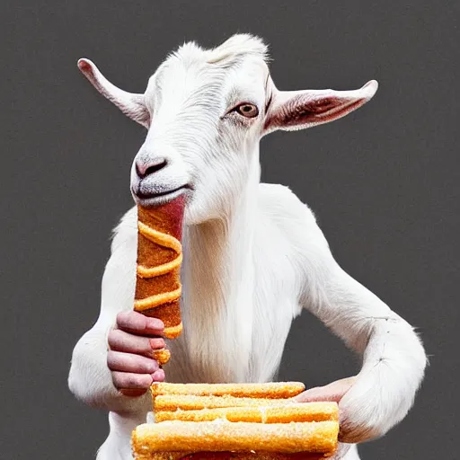 Prompt: a goat holding a churro in it’s mouth, high quality digital art