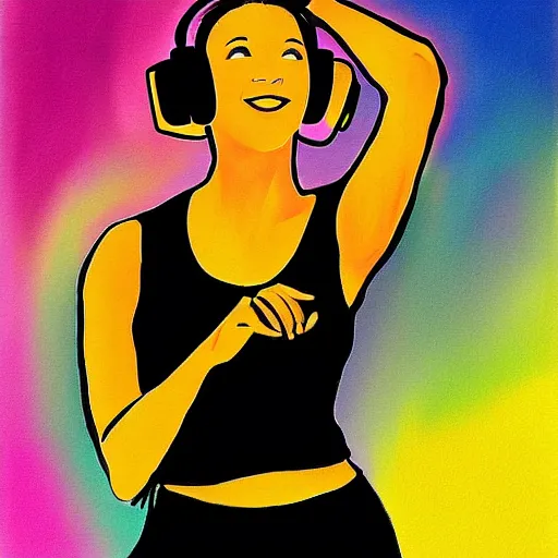 Image similar to a beautiful woman with headphones dancing by jason brooks