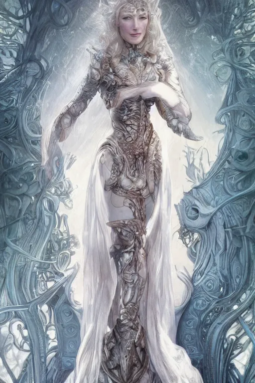 Prompt: cate blanchett, anatomy, cute, fantasy, intricate, elegant, highly detailed, digital painting, 4 k, hdr, concept art, smooth, sharp focus, illustration, art by artgerm and h r giger and alphonse mucha