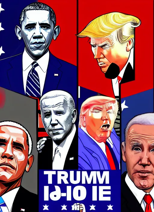Prompt: GTA Cover Art, Obama, Biden, Trump, Pelosi, Schumer, Pence