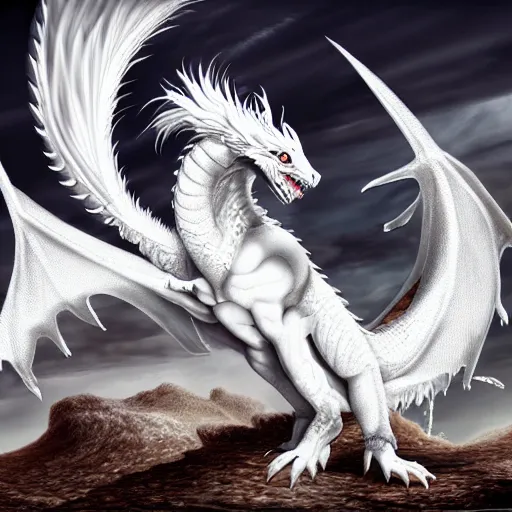 Image similar to a beautiful white dragon on the Altus Plateau, highly detailed digital painting, 4k