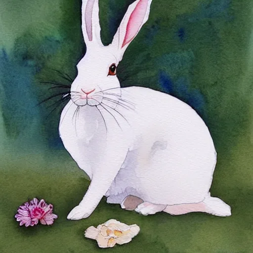 Prompt: a rabbit wearing a beautiful white dress, watercolour, realistic