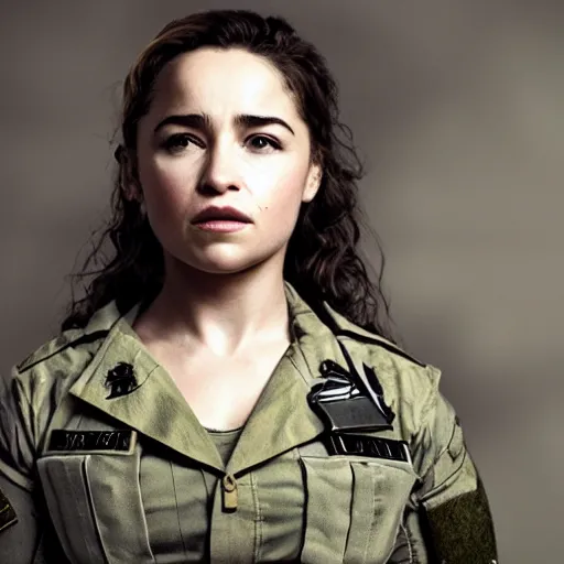 Prompt: emilia clark as a female soldier