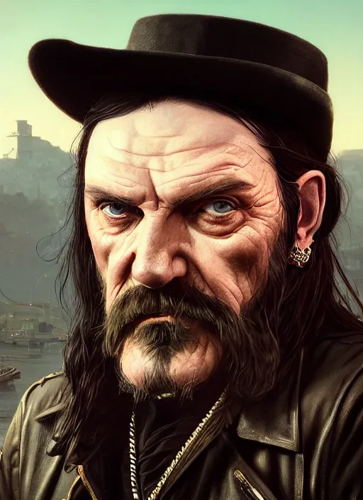 Image similar to highly detailed portrait of lemmy kilmister in gta v, stephen bliss, unreal engine, fantasy art by greg rutkowski, loish, rhads, ferdinand knab, makoto shinkai and lois van baarle, ilya kuvshinov, rossdraws, tom bagshaw, global illumination, radiant light, detailed and intricate environment