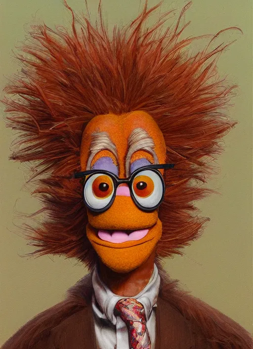 Image similar to portrait of Beaker Muppet in Society (1989), highly detailed, centered, solid color background, digital painting, artstation, concept art, smooth, sharp focus, illustration, artgerm, donato giancola, Joseph Christian Leyendecker, Les Edwards, Ed Repka, WLOP, Artgerm