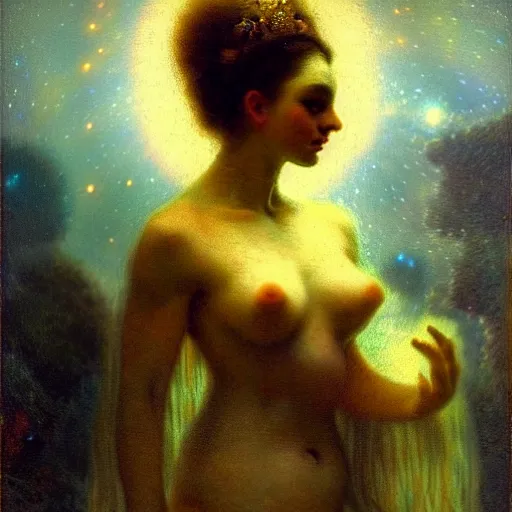 Prompt: goddess of the universe. fantasy. ultra realistic portrait of the women. creation of the galaxy. volumetric lighting. nature. haze. epic. cinema. leon augustine lhermitte. vixil. rembrandt.