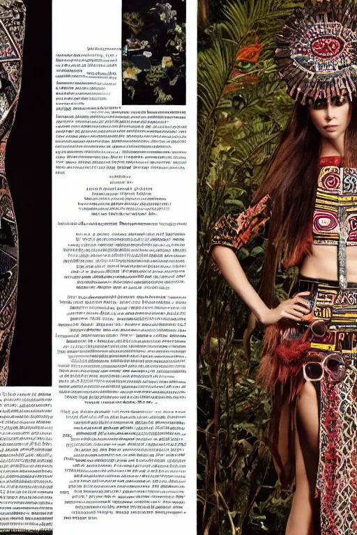 Image similar to a page of a high - end female fashion magazine, ancient aztec fashion, with images of clothing and descriptions and prices, high resolution scan of aztec fashion catalog