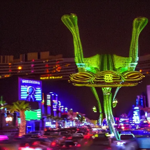 Image similar to a photo of aliens inhabiting the city of Las Vegas, Las Vegas strip, shallow depth of focus