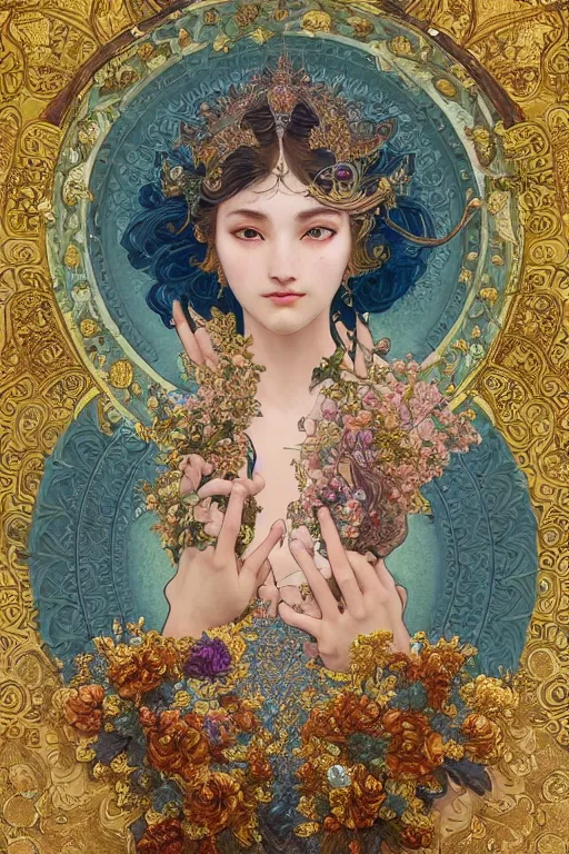 Prompt: a beautiful intricate beatutifull godess with birds, ultra - wide angle, ornate, elagant, highly detailed, photorealistic, octane render, 8 k, unreal engine, by william turner, by victo ngai, by alphonse mucha, by miho hirano, by moebius, hd, trending on artstation, hyper detailed, muted intense colors