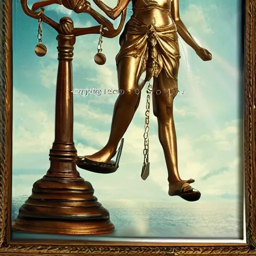 Image similar to Lady justice balancing her scale on one side high end samsung phone and on the other side a corona virus. cinematic lighting, high quality 8k hd, oil on canvas, hyperralistic art