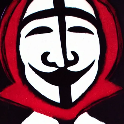 Prompt: anonymous in crimson and black color scheme
