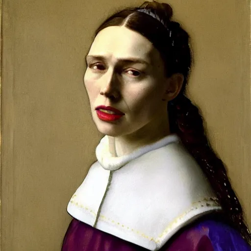 Prompt: detailed portrait of jacinda ardern as an 1890s milkmaid painted by vermeer