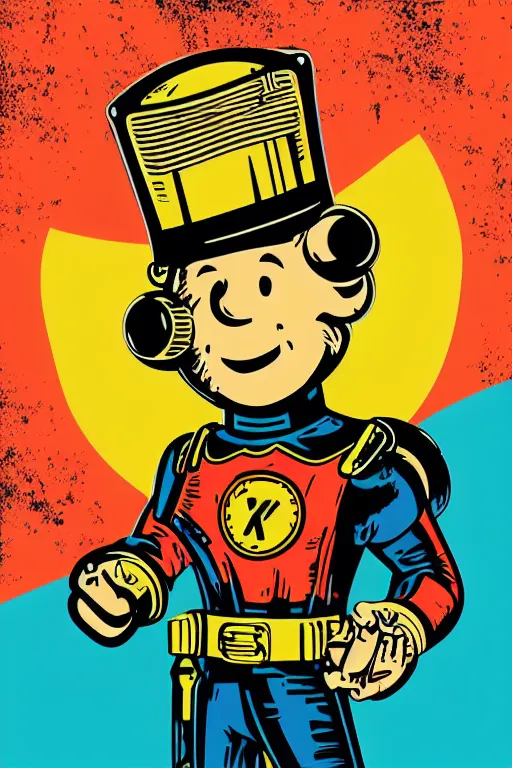 Image similar to fallout 7 6 retro futurist illustration art by butcher billy, sticker, colorful, illustration, highly detailed, simple, smooth and clean vector curves, no jagged lines, vector art, smooth andy warhol style