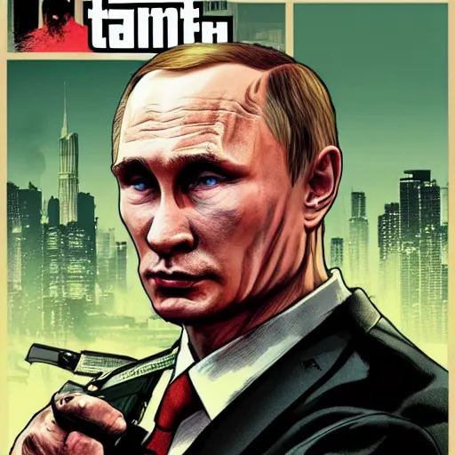 Image similar to Putin Zombie in GTA V, cover art by Stephen Bliss, artstation, no text