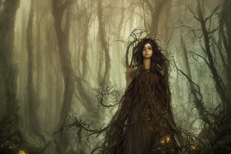 Image similar to portrait of a dryad by brian froud and jessica rossier dark mysterious