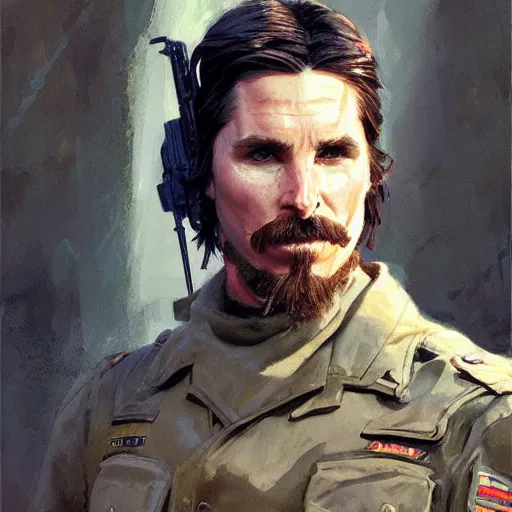 Image similar to Christian Bale as a soldier, closeup character art by Donato Giancola, Craig Mullins, digital art, trending on artstation