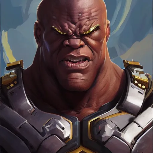 Image similar to sci fi fantasy character portrait of a huge muscular tall giant Doomfist from Overwatch, intricate, wild, highly detailed, digital painting, artstation, upper body, concept art, smooth, sharp focus, illustration, art by artgerm and greg rutkowski and alphonse mucha