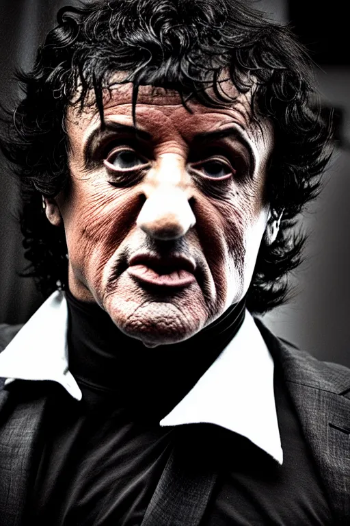 Image similar to sylvester stallone as edgar allen poe, cinematic, dramatic, mood lighting