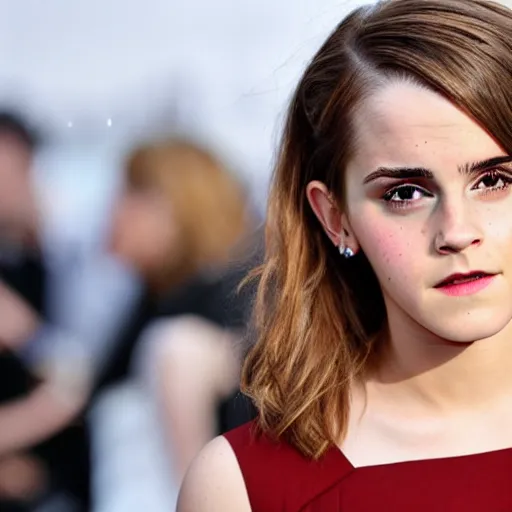 Image similar to confused emma watson looking angrily at a potato