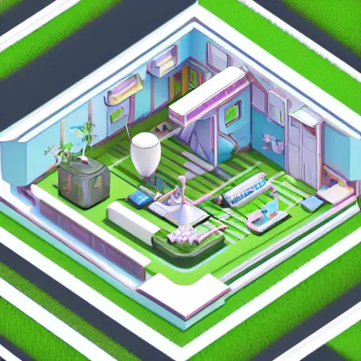 Image similar to isometric view of a moden retro futuristic home by Chiho Aoshima