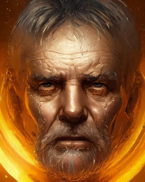 Image similar to An old man looking in a golden mirror, beautiful face, highly detailed face, close-up, fantasy art, male art, in the style of greg rutkowski, illustration, epic, fantasy, intricate, hyper detailed, artstation, concept art, smooth, sharp focus, ray tracing