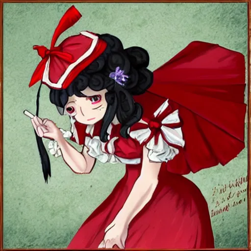 Prompt: reimu from touhou, 1 8 th century style