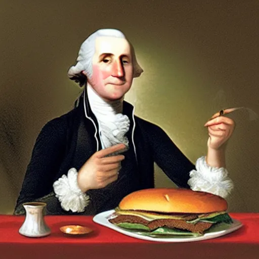 Image similar to George Washington eating a burger