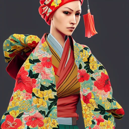 Prompt: [Emma Bonino] in Yakuza videogame, she is wearing a kimono and a turban,artwork 8k, trending on artstation