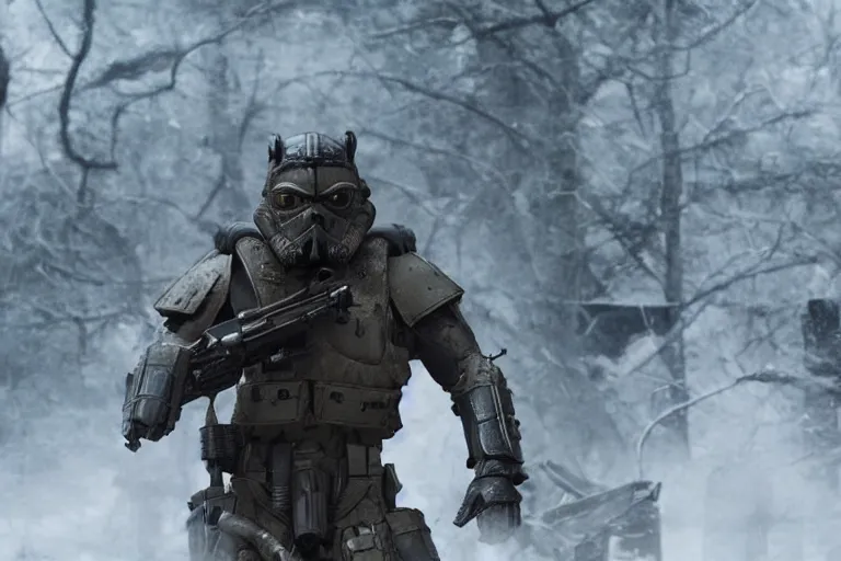 Prompt: helghast soldier kerberos panzer cop sith trooper hybrid in a still of illang the wolf brigade ( 2 0 1 8 ) film, vfx, post processed