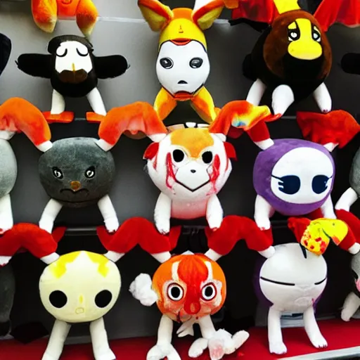 Prompt: haunting plushies being sold at an amusement park, devilish, nightmare - fuel, scary, cursed, evil