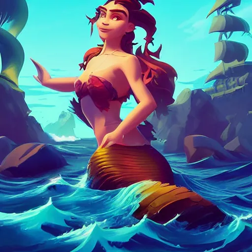 Image similar to painting mermaid treasure on sea of thieves game avatar hero smooth face median photoshop filter cutout vector, behance hd by jesper ejsing, by rhads, makoto shinkai and lois van baarle, ilya kuvshinov, rossdraws global illumination