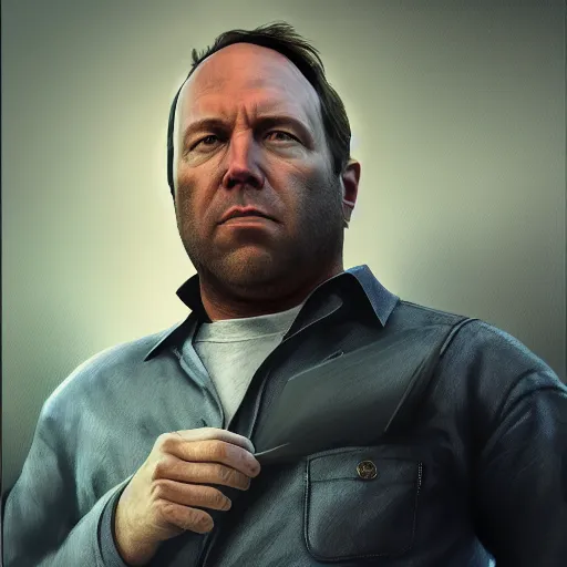 Prompt: hyperrealistic mixed media image of info wars alex jones as trevor in gta v, stunning 3 d render inspired art by xiang duan and thomas eakes and greg rutkowski, perfect facial symmetry, hyper realistic texture, realistic, highly detailed attributes and atmosphere, dim volumetric cinematic lighting, 8 k octane detailed render, post - processing, masterpiece,