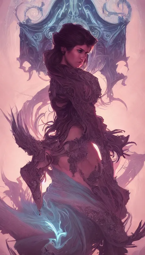 Image similar to soul hunters, fame of thrones, lord of daggers, pinup, neon, fibonacci, sweat drops, insane, intricate, highly detailed, digital painting, artstation, concept art, smooth, sharp focus, illustration, Unreal Engine 5, 8K, art by artgerm and greg rutkowski and alphonse mucha