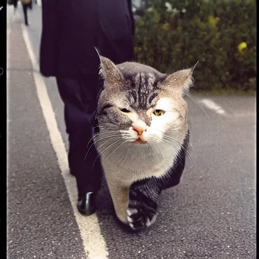 Prompt: a businessman cat going to work, 1 9 7 0 colour photography, award winning