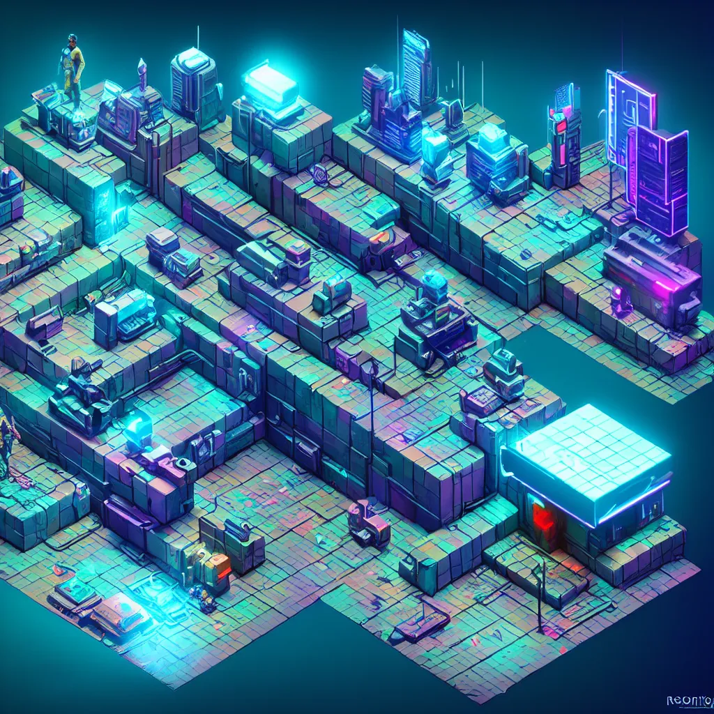 Prompt: isometric cyberpunk diorama!!! in ocean, magical lighting, photorealistic rendering, raytraced reflections, cinematic lighting