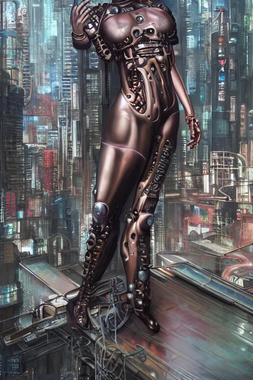 Image similar to wow! 3 / 4 stunning photorealistic portrait of steve buscemi in a kowloon cyberpunk cityscape, biomechanical bodysuit, oppai proportions, acid rain, dark fantasy by artgerm and clay mann and sorayama and alphonse mucha, very realistic, hyperdetailed, trending on artstation, octane render