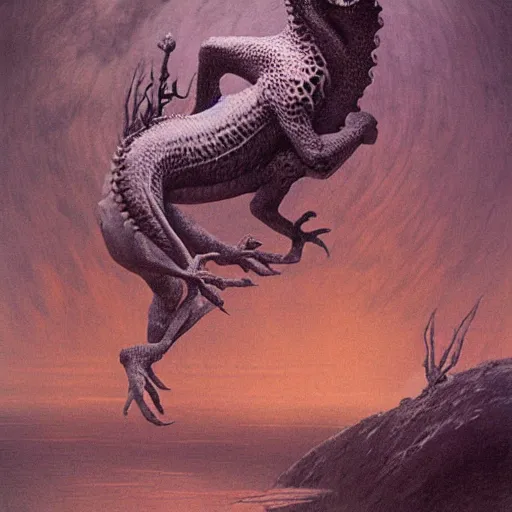 Prompt: baby dragon by zdzisław beksiński