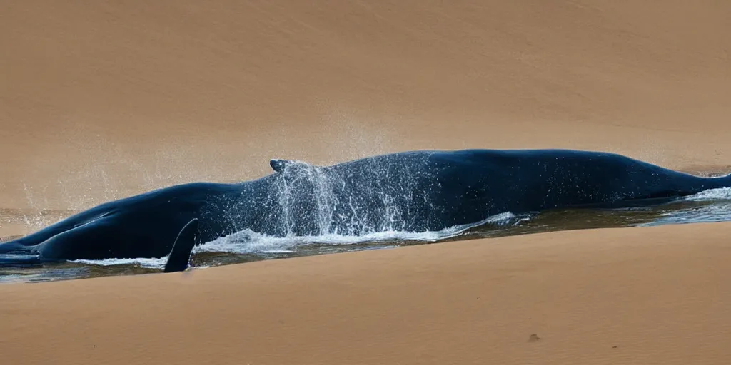 Image similar to giant whale swimming in sand dunes, photography