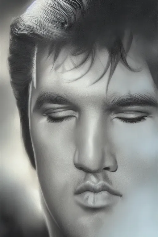 Prompt: elvis presley, gorgeous, ethereal, close - up portrait, intricate, elegant, volumetric lighting, scenery, pencil drawing, highly detailed, artstation, sharp focus, illustration, concept art, ruan jia, steve mccurry