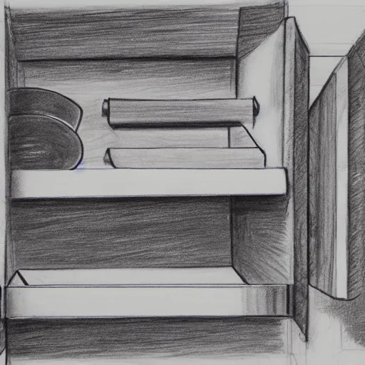 Image similar to a sketch of a kitchen drawer, drawing,