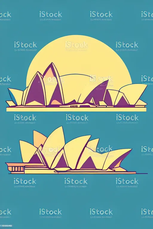 Image similar to minimalist boho style art of colorful sydney opera at sunrise, illustration, vector art