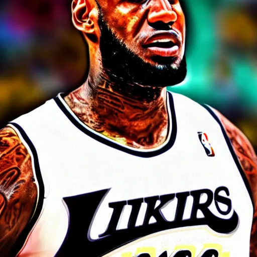 Image similar to a photo of lebron james taken on an iphone, 4 k, detaipes face